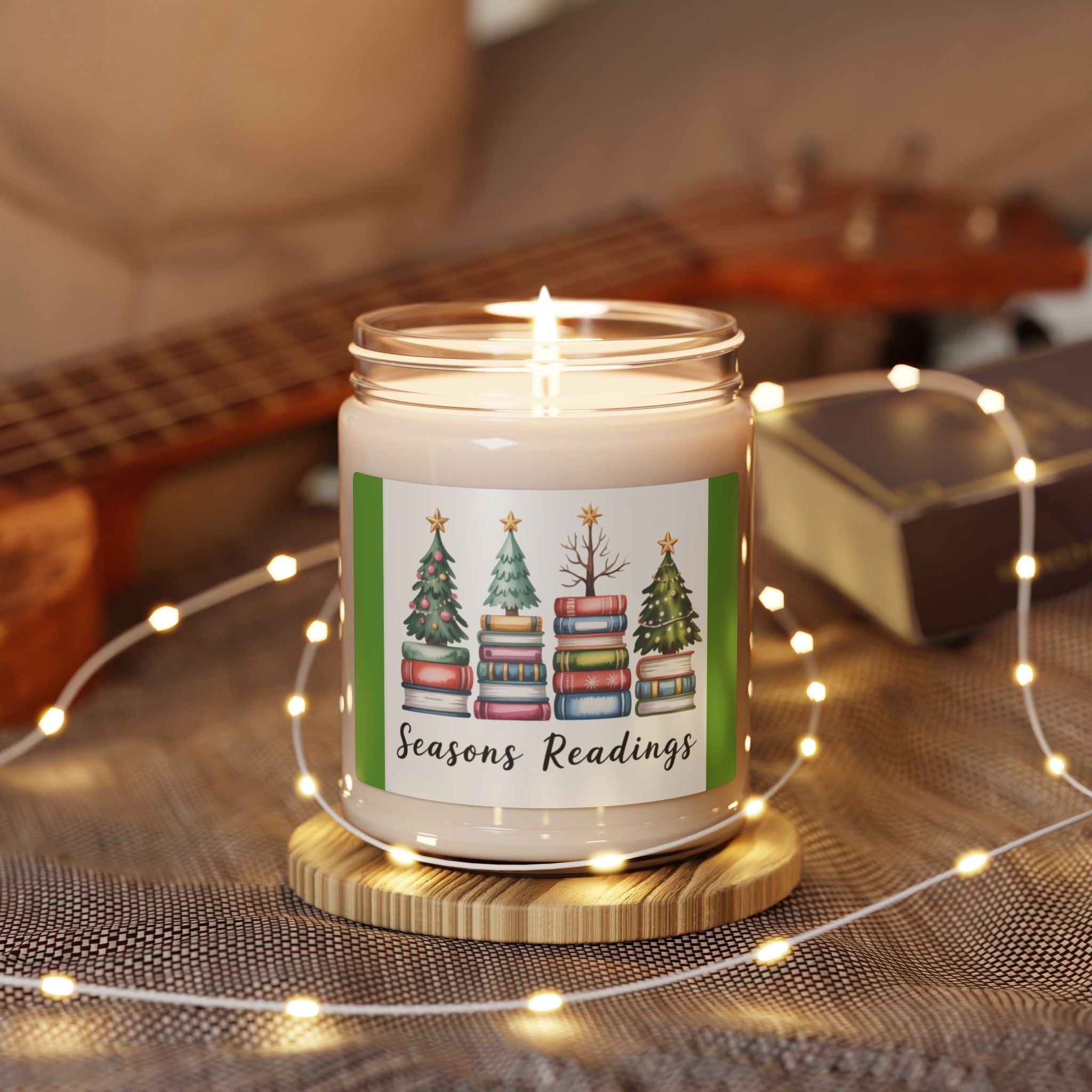 Scented Soy Candle, 9oz Christmas trees stacked books design - Simply Glow Ohio