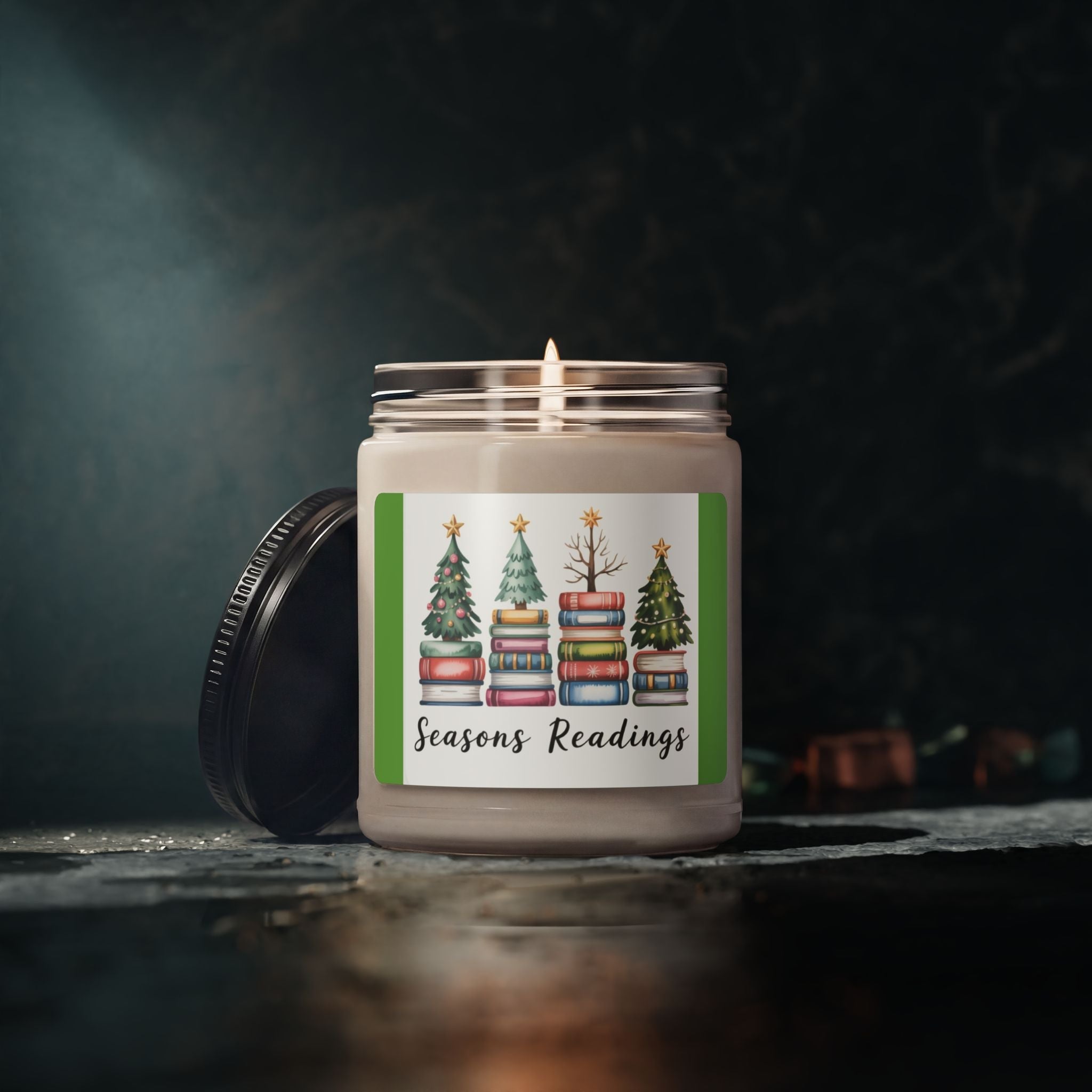 Scented Soy Candle, 9oz Christmas trees stacked books design - Simply Glow Ohio