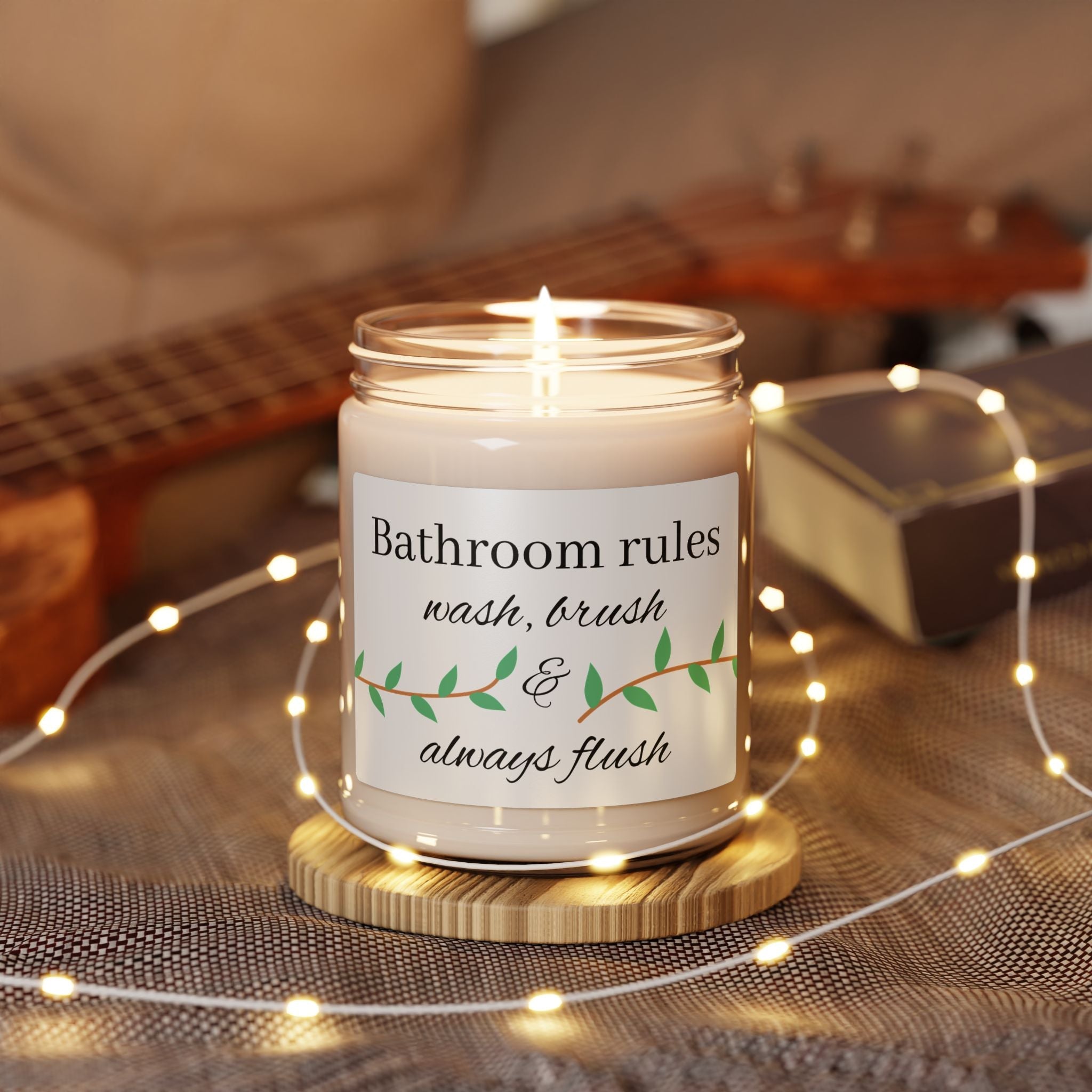 Bathroom Rules candle | Scented Soy Candle 9oz, wash brush & always flush - Simply Glow Ohio
