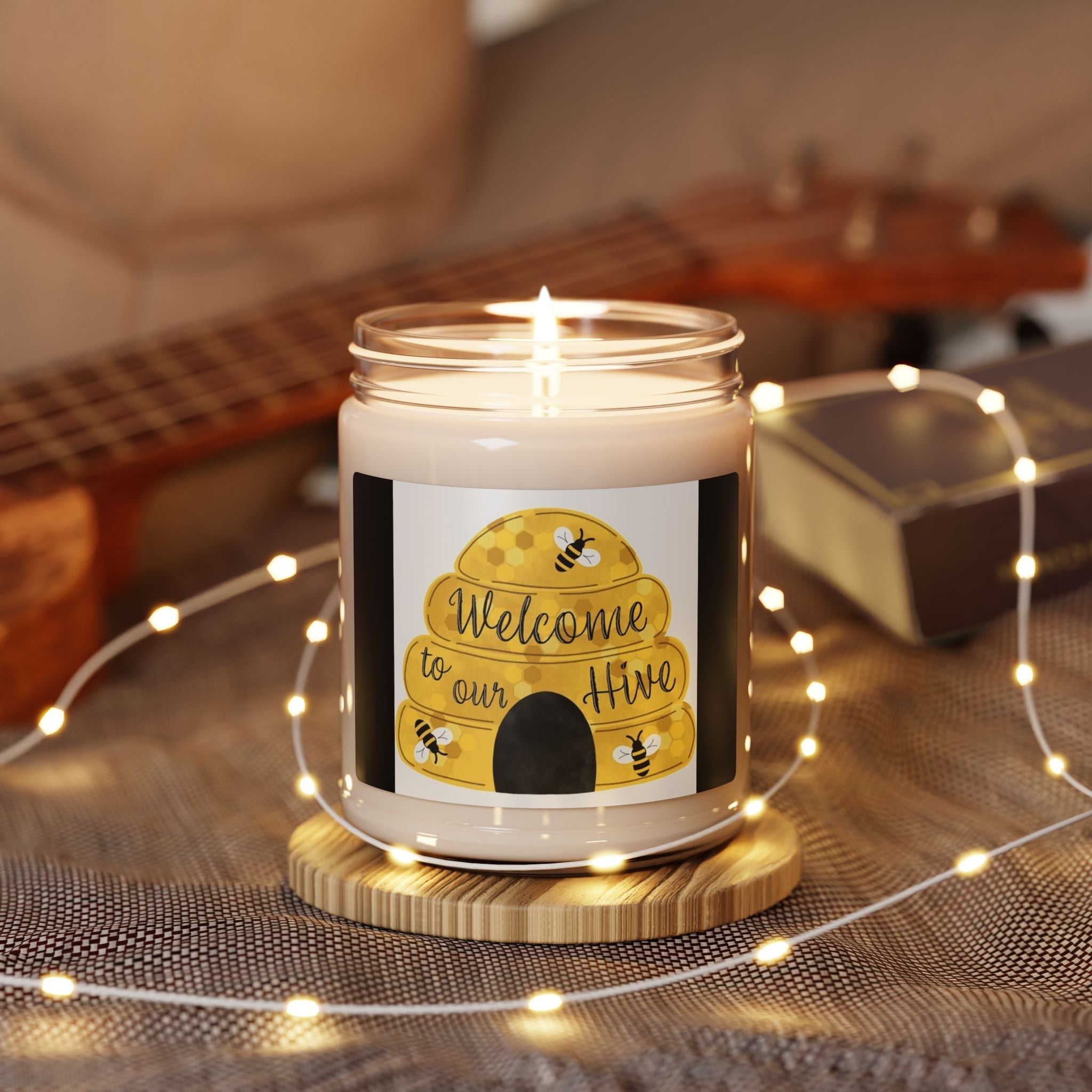Scented Soy Candle, 9oz Welcome to our hive, bee hive design - Simply Glow Ohio