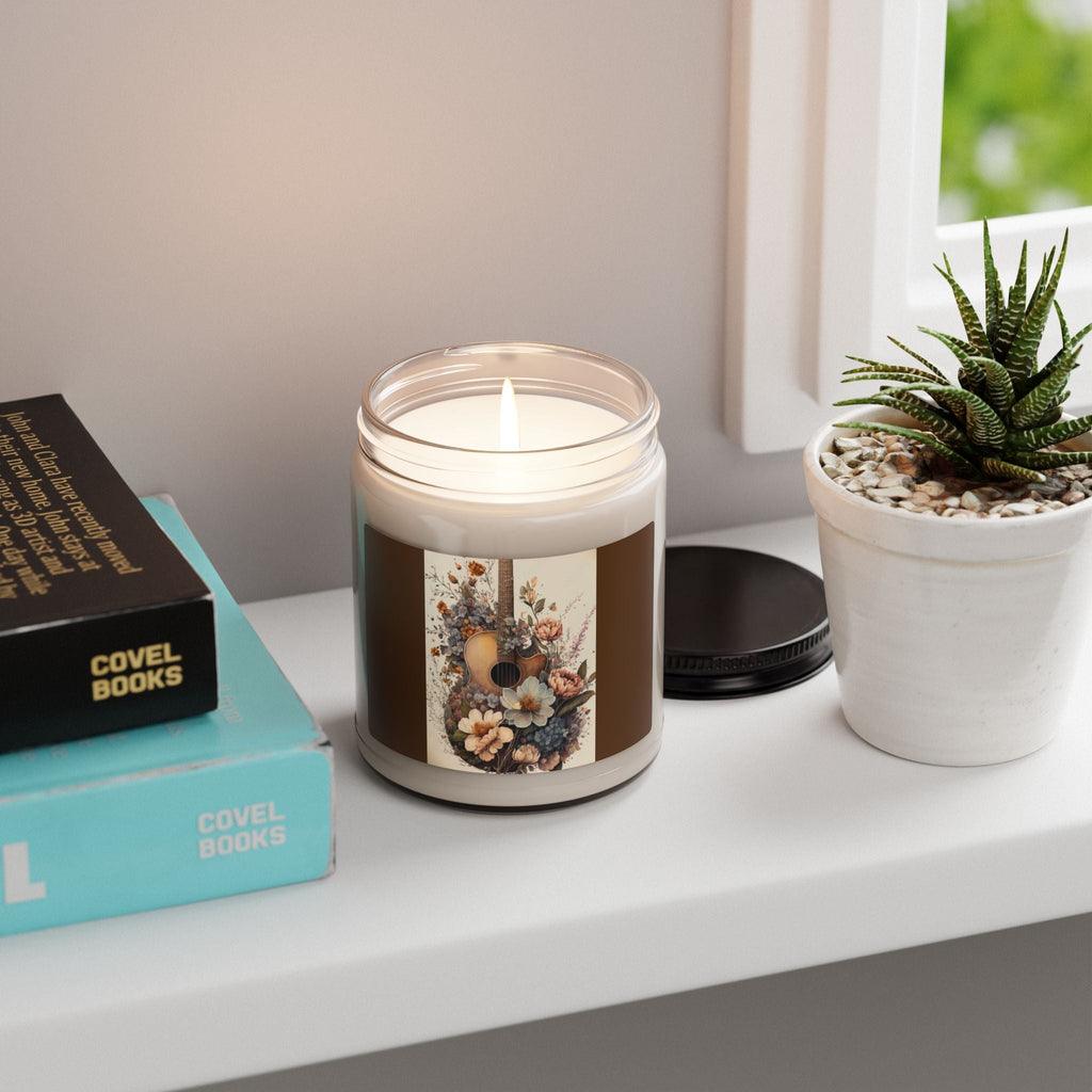 Scented Soy Candle, 9oz, Guitar custom music lover design, floral - Simply Glow Ohio
