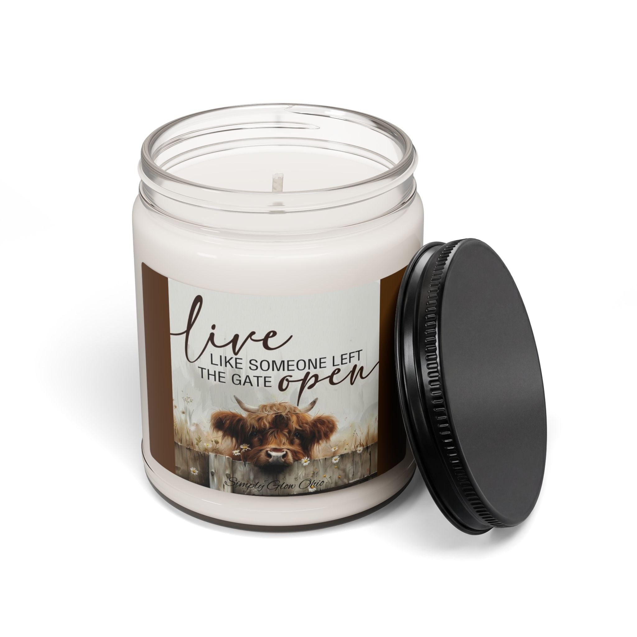 Scented Soy Candle, 9oz, highland cow inspirational design - Simply Glow Ohio