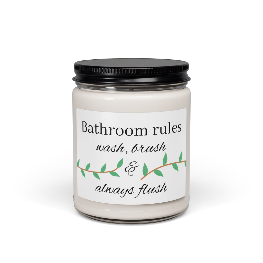 Bathroom Rules candle | Scented Soy Candle 9oz, wash brush & always flush - Simply Glow Ohio