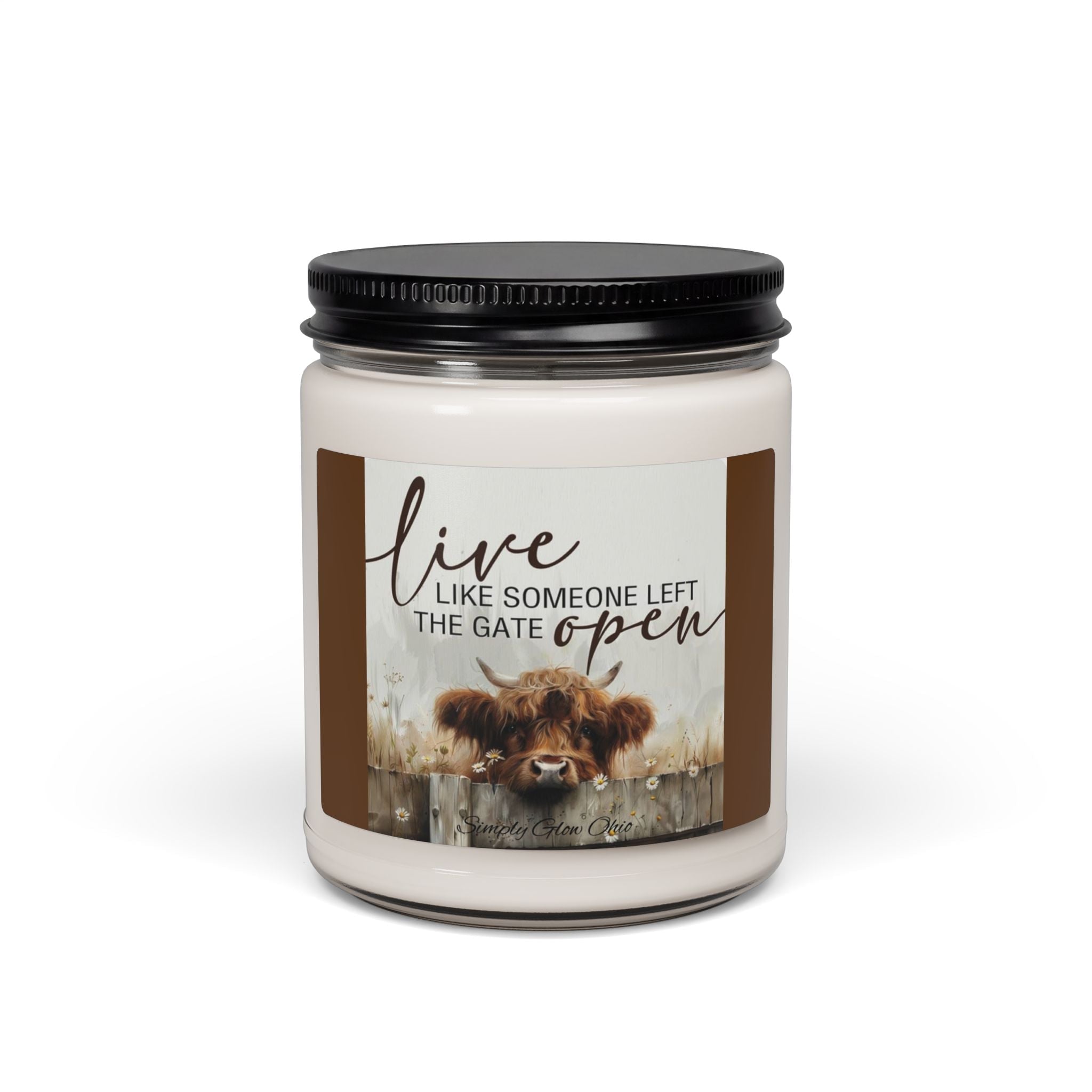 Scented Soy Candle, 9oz, highland cow inspirational design - Simply Glow Ohio