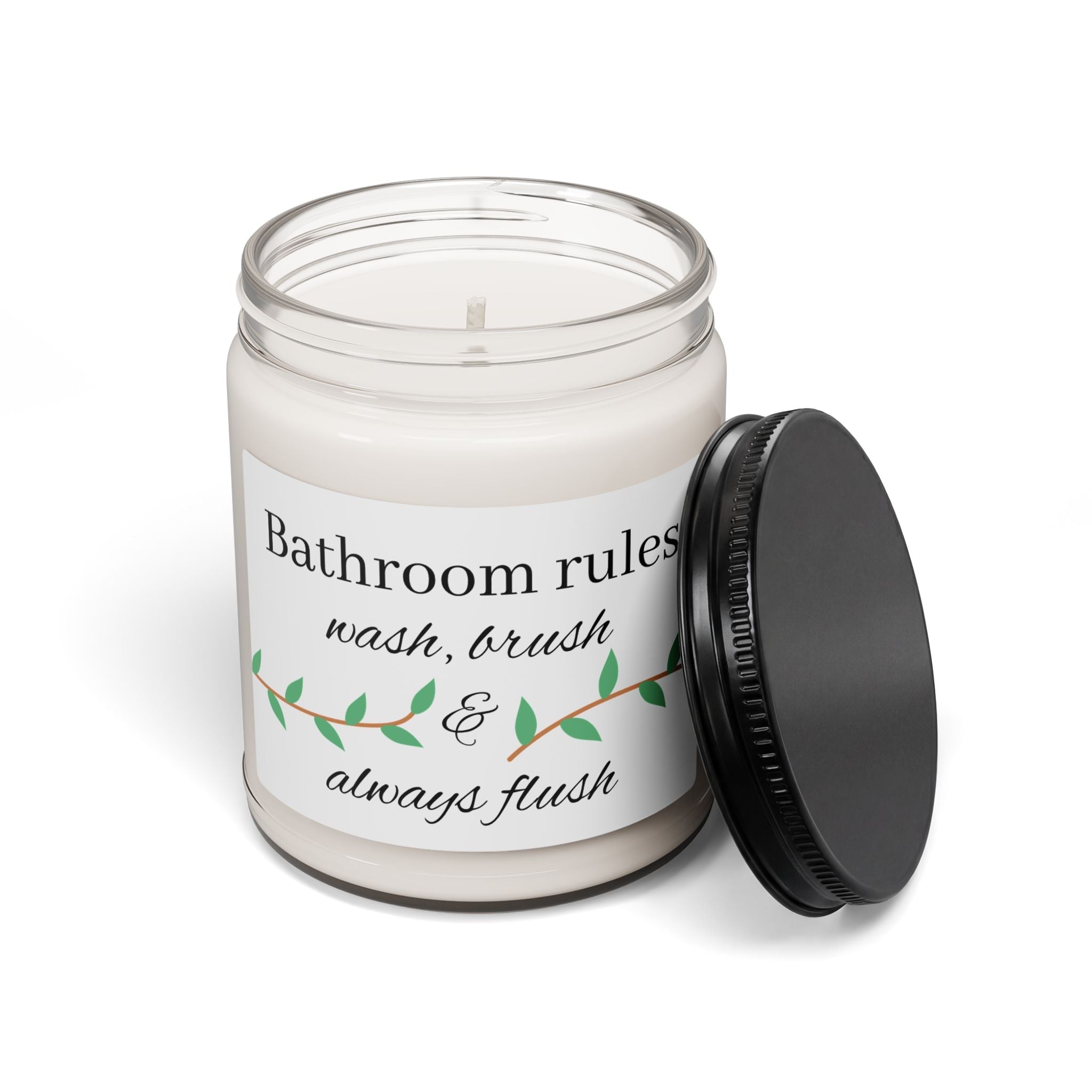 Bathroom Rules candle | Scented Soy Candle 9oz, wash brush & always flush - Simply Glow Ohio