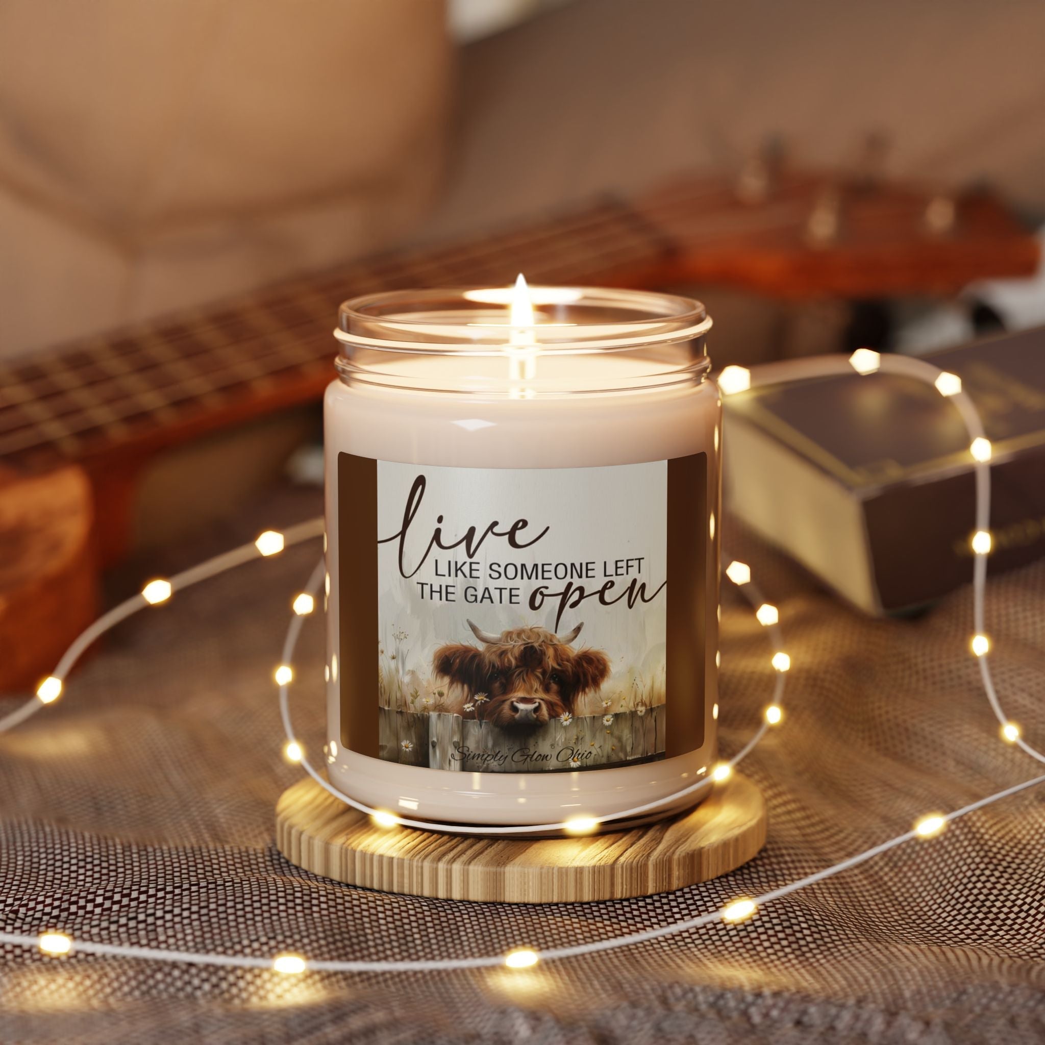 Scented Soy Candle, 9oz, highland cow inspirational design - Simply Glow Ohio