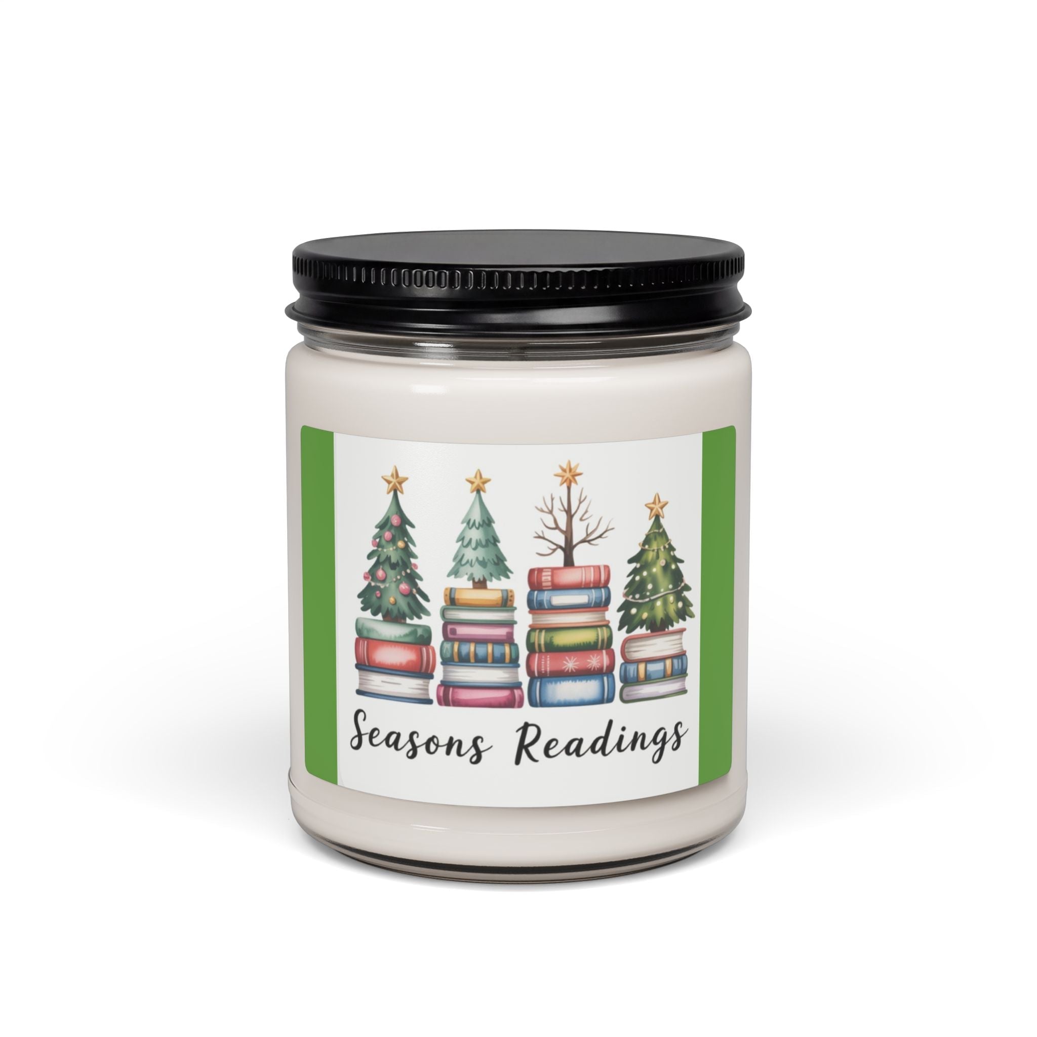 Scented Soy Candle, 9oz Christmas trees stacked books design - Simply Glow Ohio