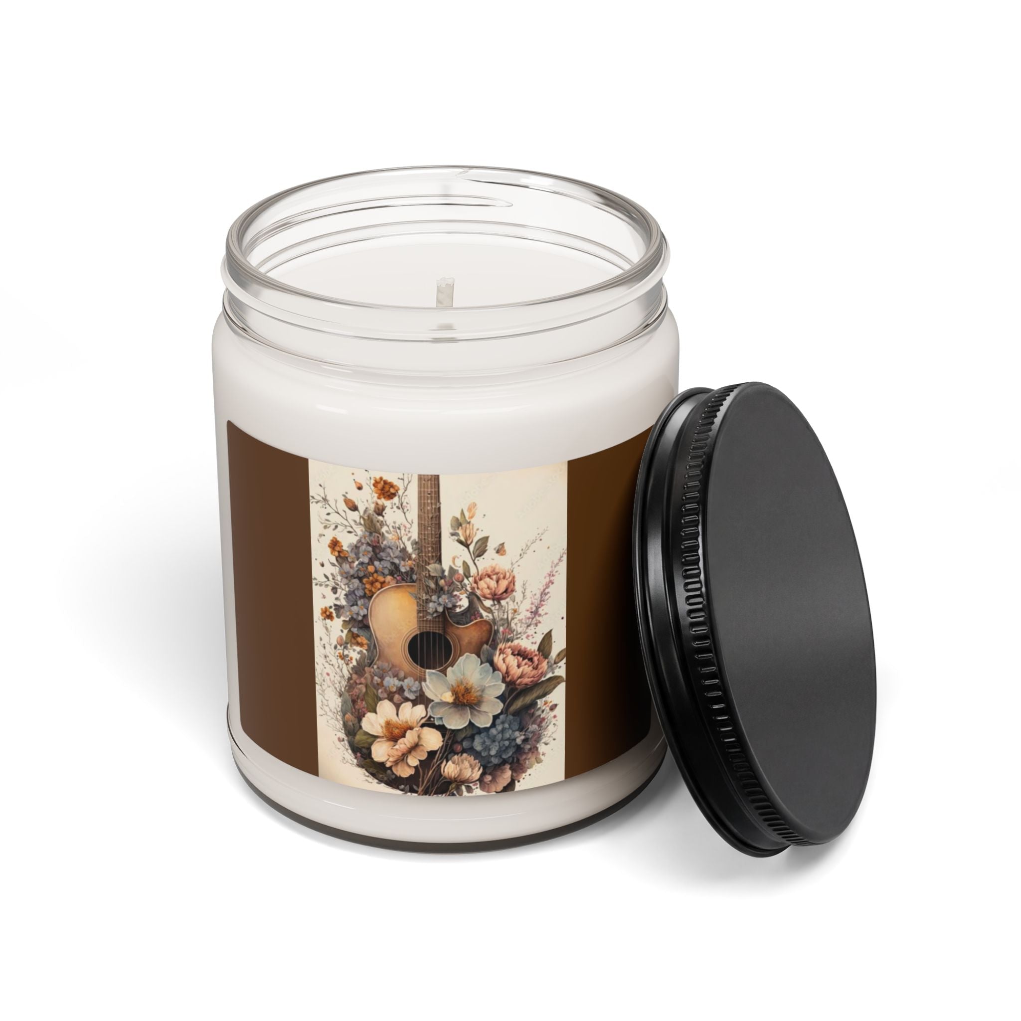 Scented Soy Candle, 9oz, Guitar custom music lover design, floral - Simply Glow Ohio
