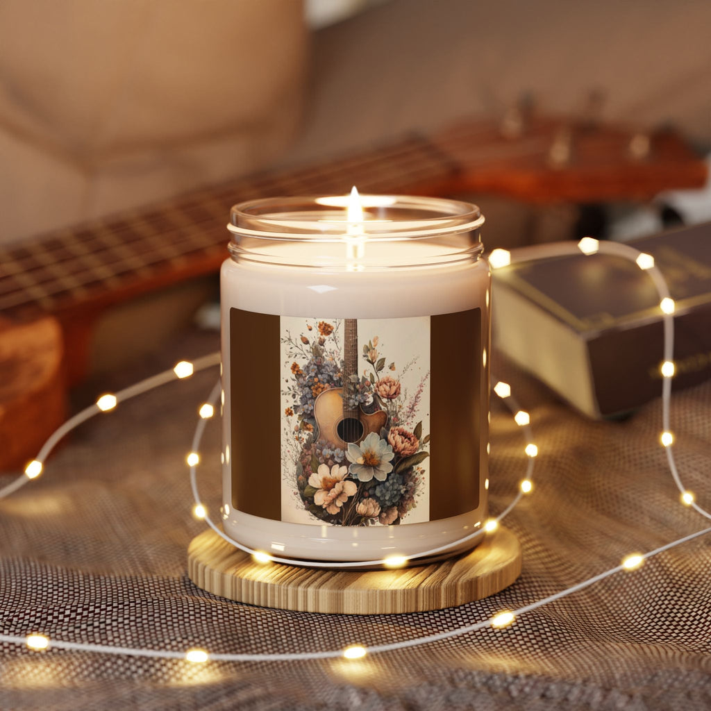 Scented Soy Candle, 9oz, Guitar custom music lover design, floral - Simply Glow Ohio