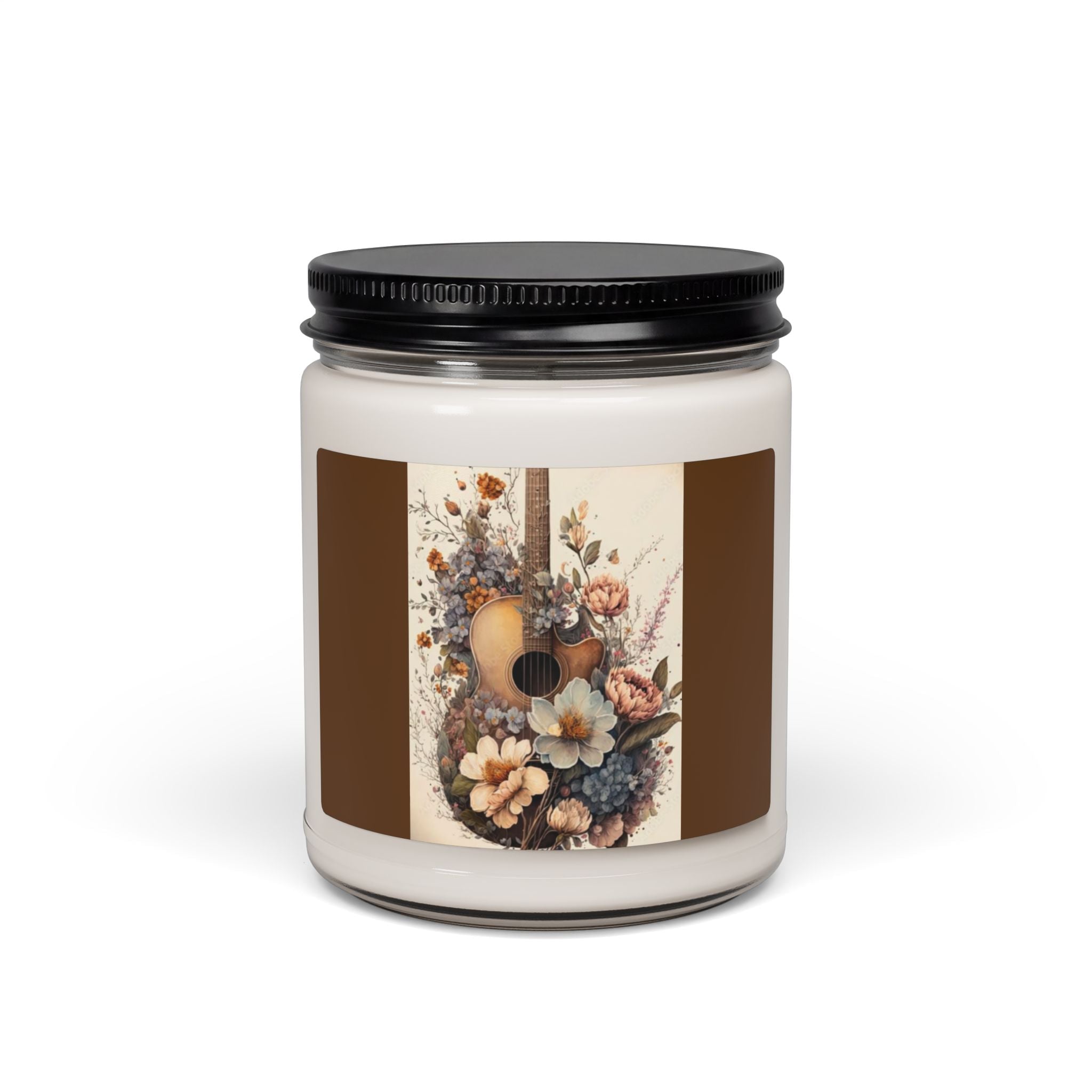 Scented Soy Candle, 9oz, Guitar custom music lover design, floral - Simply Glow Ohio