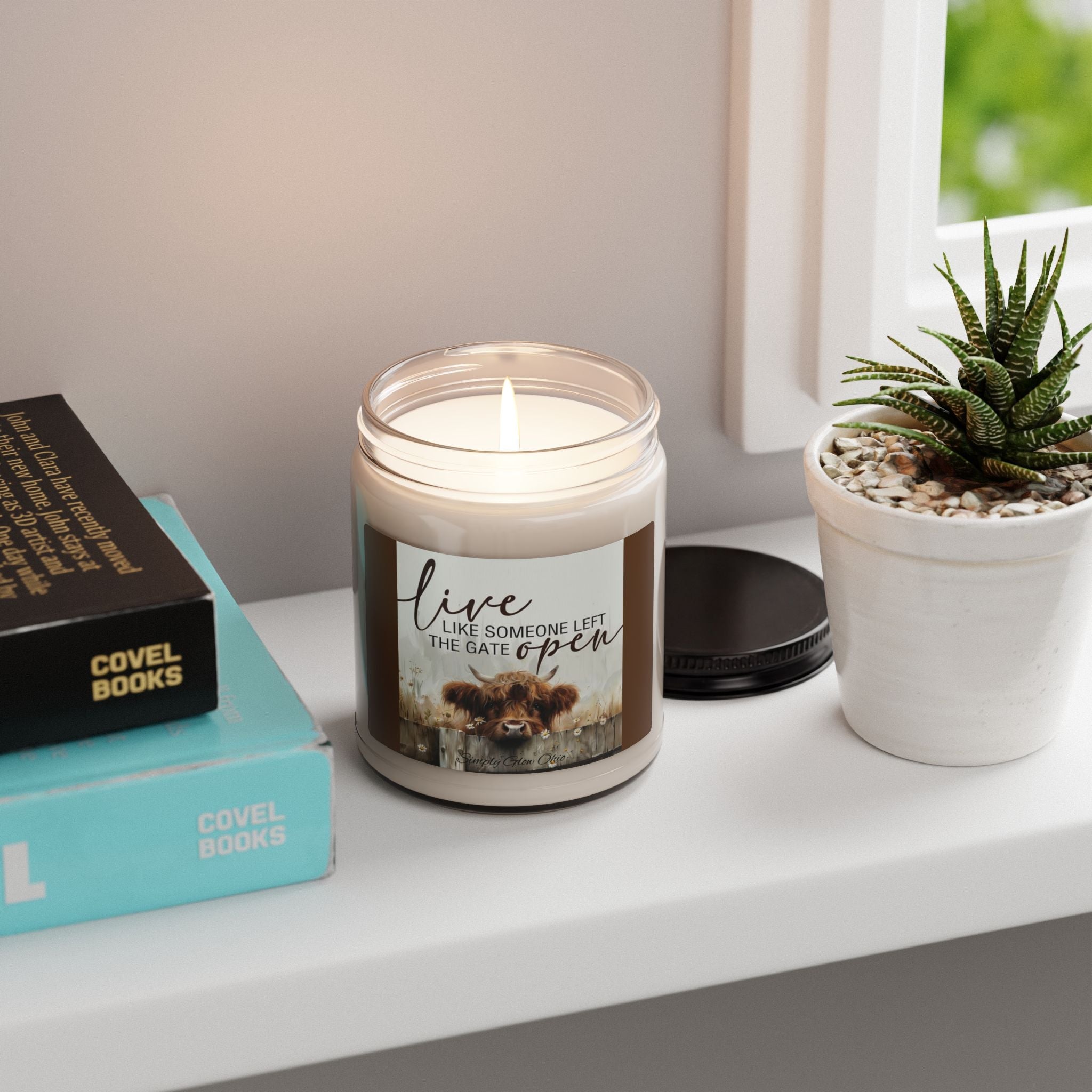 Scented Soy Candle, 9oz, highland cow inspirational design - Simply Glow Ohio